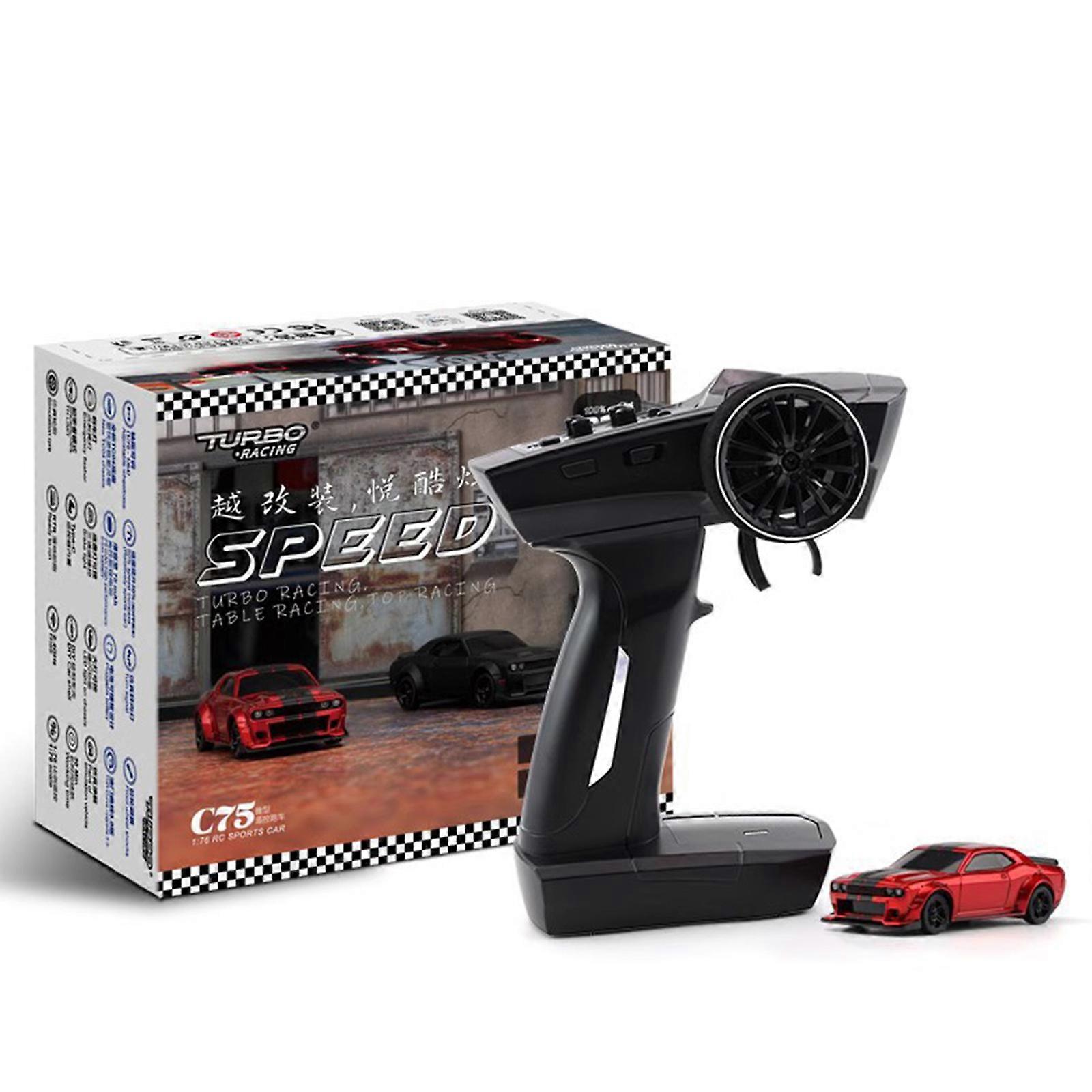 Turbo Racing C75 Drift RC Car 1:76 Scale High-Speed Miniature Car with Gyro Stability and Multi-Color LED Lights