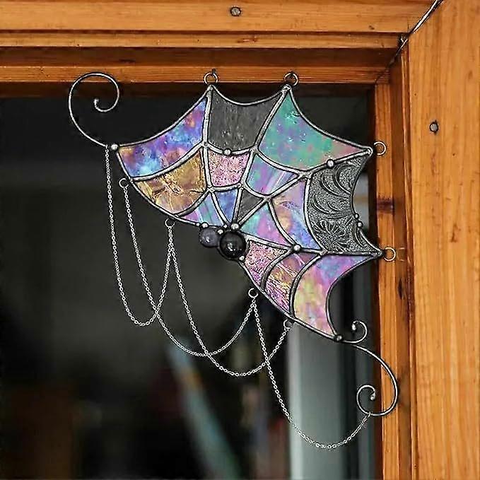 Spider Webs Stained Glass Window Wall Hanging, Spiderweb Door Topper, Door Topper Wall Decor Halloween Spooky Spider Web Door Corner Sign