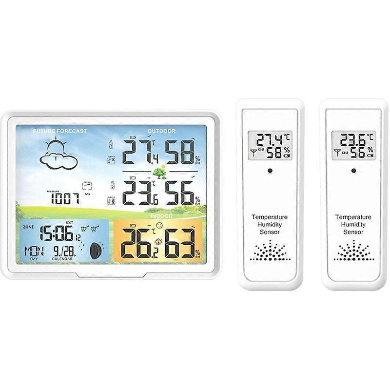 Wireless weather station with 2 outdoor sensors, radio clock Indoor and outdoor alarm clock Temperature and humidity Wireless weather station with col