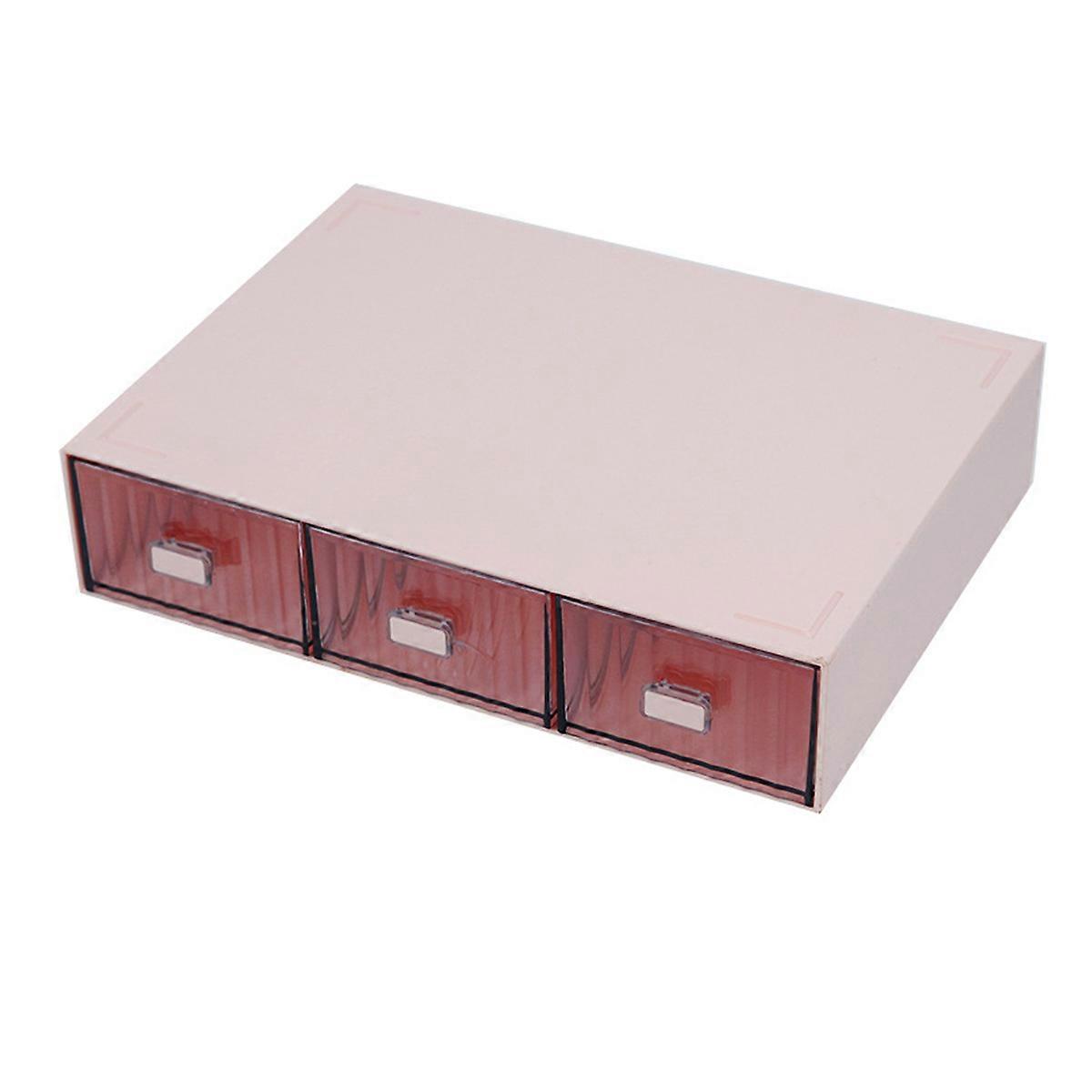 Desktop Drawer Organizer Waterproof Dustproof Plastic DIY Combination Multi Layer Stackable Drawer Storage Case ,Striped Pink 3 Drawers