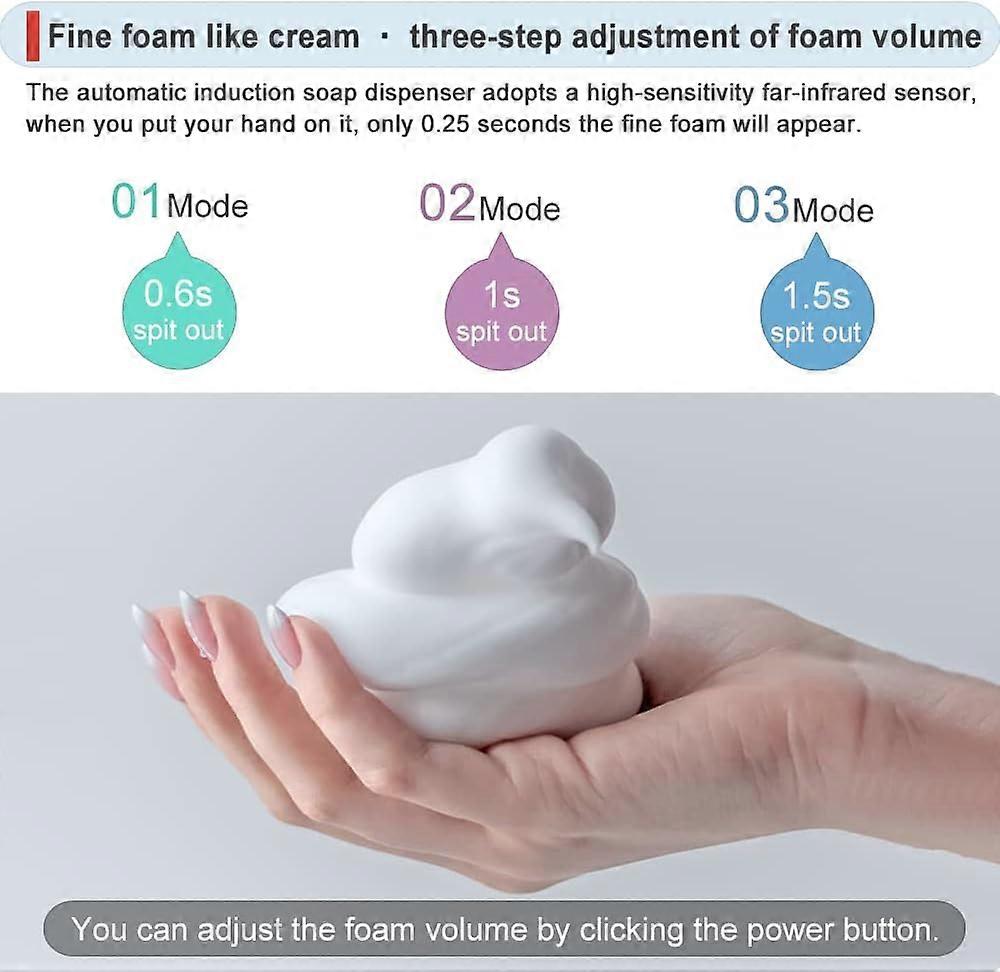 Foam soap dispenser, automatic wall-mounted soap dispenser, refillable without touching, three-level setting, temperature detection, power display, 30
