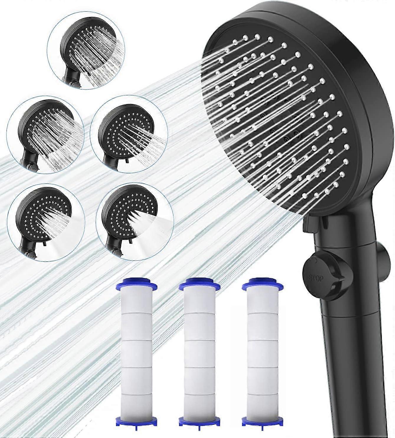 Shower with 3 Filters (Stop Button +5 Adjustable Jet Mode), Anti Limescale, High Pressure Shower, Wa