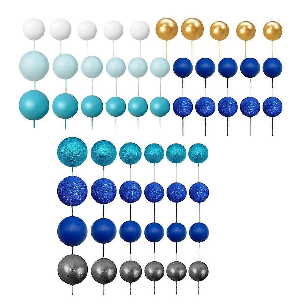 56 PCS Ball Cake Picks Ball Shaped Cake Topper Pearl Balls Cupcake Cake Insert Topper for Birthday Party Wedding Blue