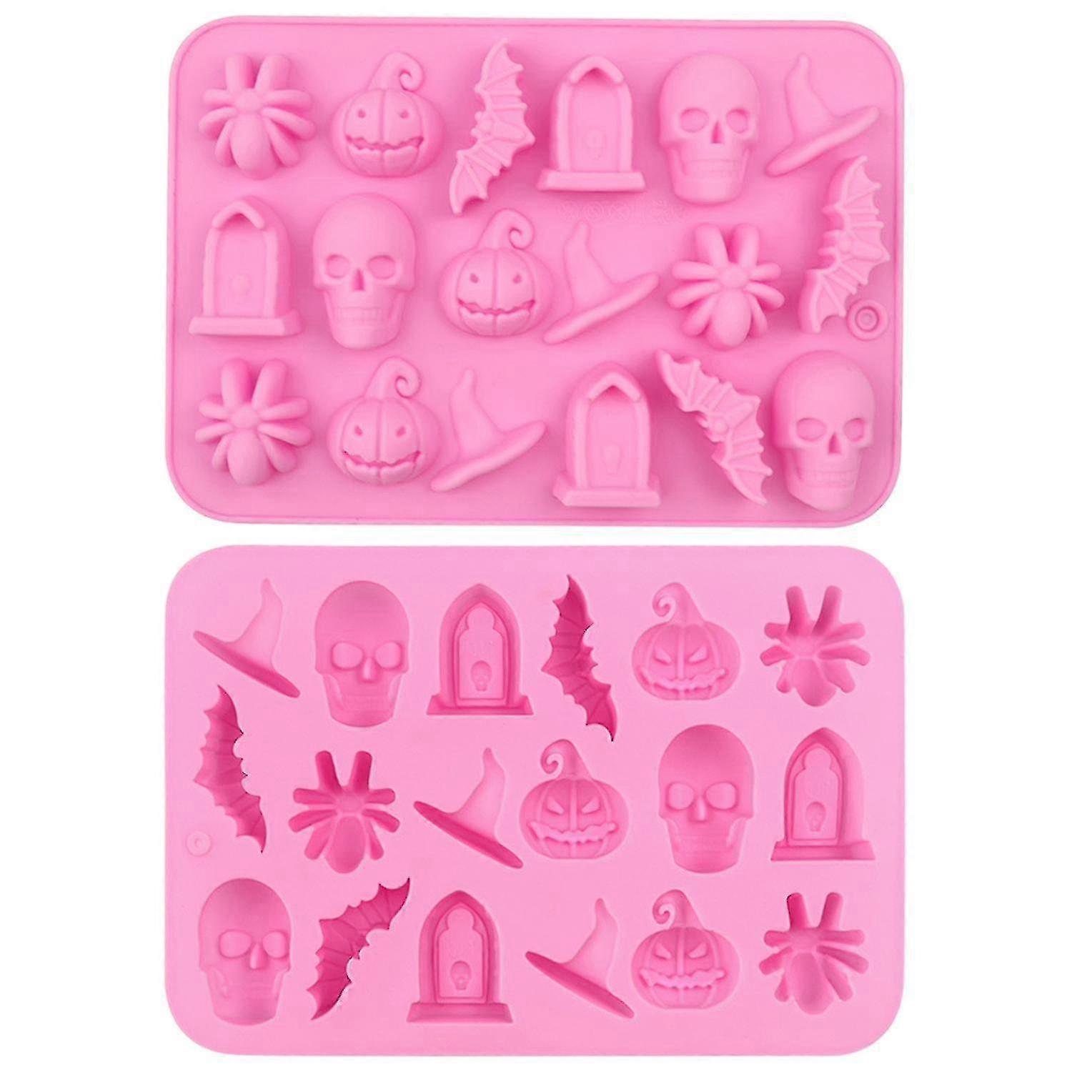 2 Stück Halloween Schokoladenformen Totenkopf Kürbis Spinne Hexenhut Form Lebensmittelqualität Einfach zu lösen Wiederverwendbar