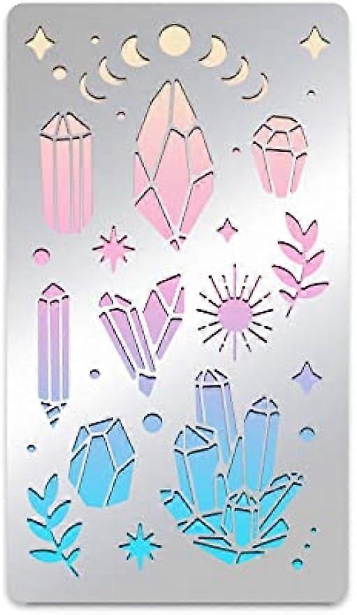 1pc Crystal Elements Stainless Steel Stencils Reusable Quartz Cluster Pattern Drawing Template
