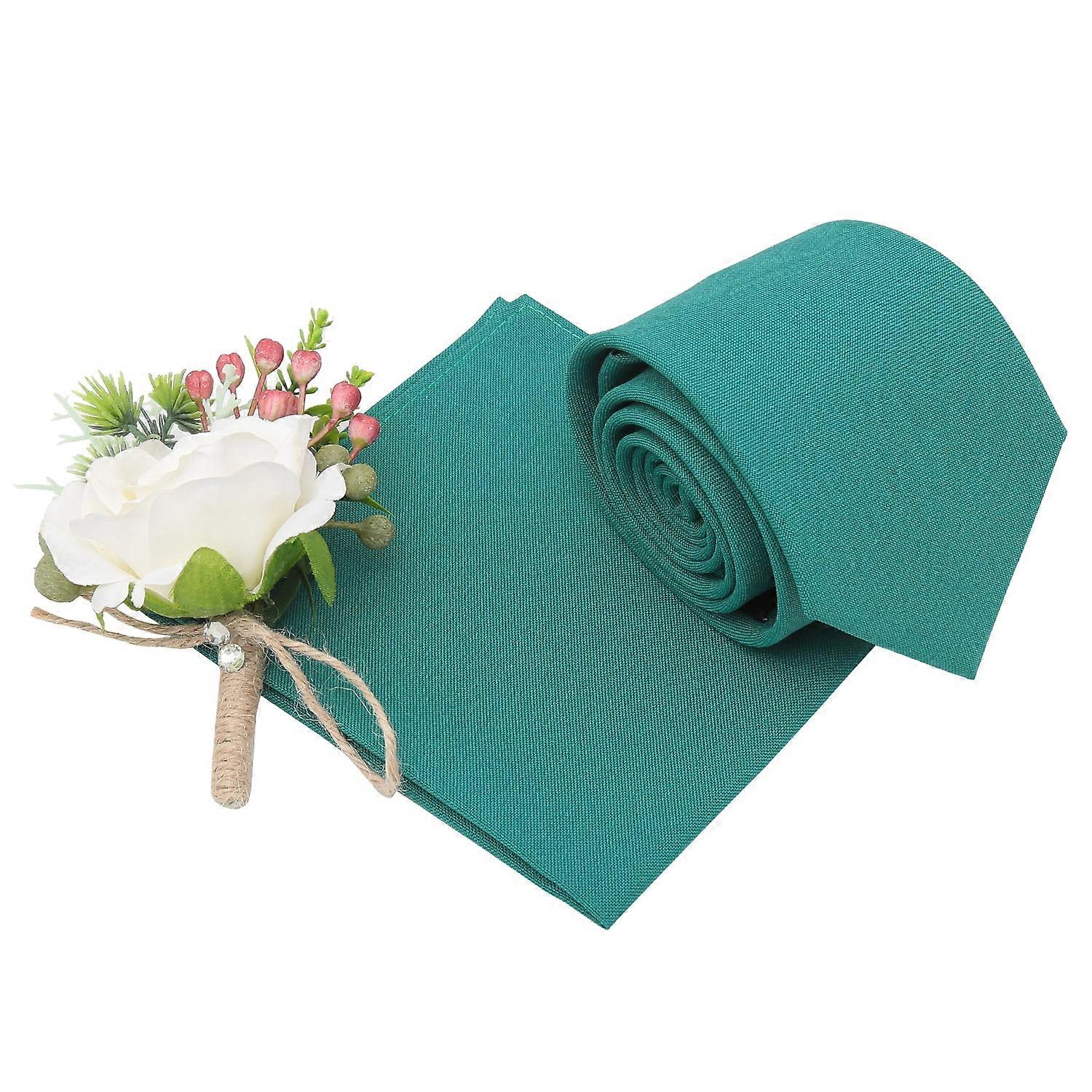 Teal Plain Matte Tie And Pocket Square Set