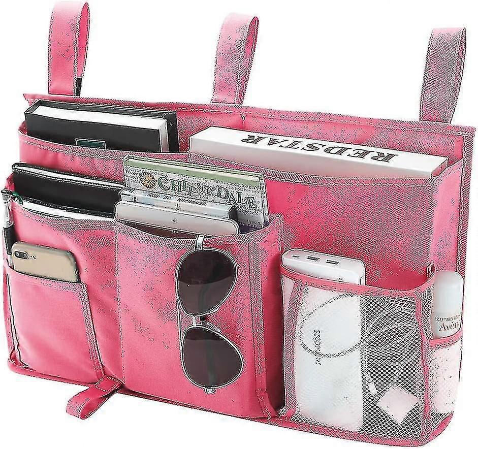 Pink - 1 X Bunk Bed Storage Bag, Hammock Storage Bag, 8 Pockets, For Dorm Bed, Hospital Bed, Camp Bed, 600d Oxford Fabric