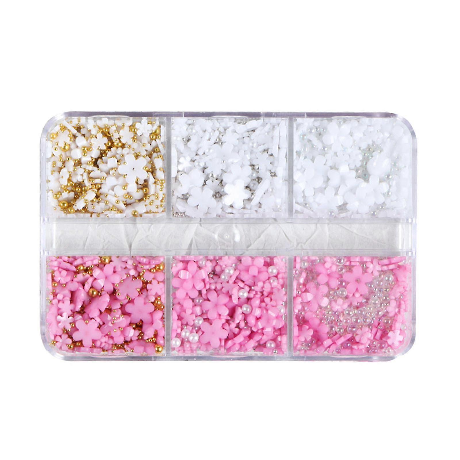 6-compartment Box Size Mixed Resin Flower Accessories Set With Gold Silver Bead