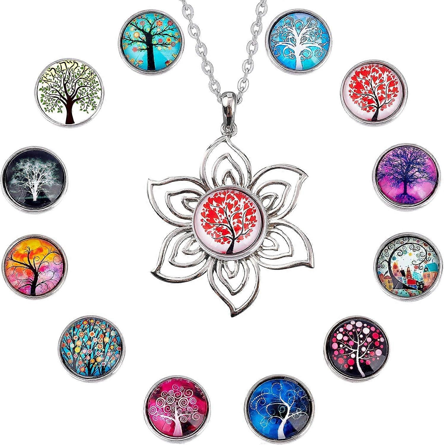 1Box 12Style Glass Snap Buttons Tree of Life Charm Large Charms 30Inch