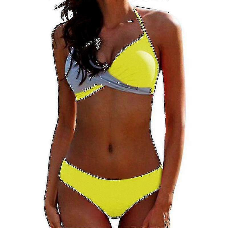 Kvinder Farveblok Bikini sæt Polstret Skub op Badetøj Badedragt Grime hals badedragt