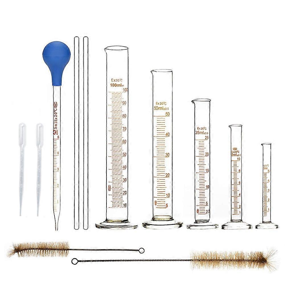 Graduated Cylinder Set,Borosilicate Glass Measuring Cylinders in with Pipettes/ Rods/Clean Brush
