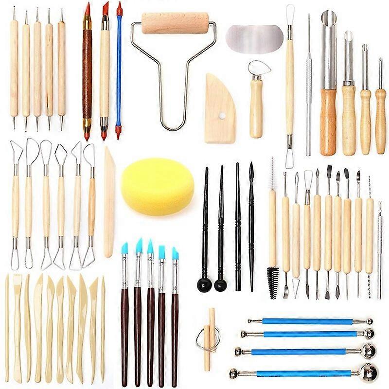 61PCS Ceramic Clay Tools Set Polymer Clay Tools Pottery Tools Set Wooden Pottery Sculpting Clay Cleaning Tool Set