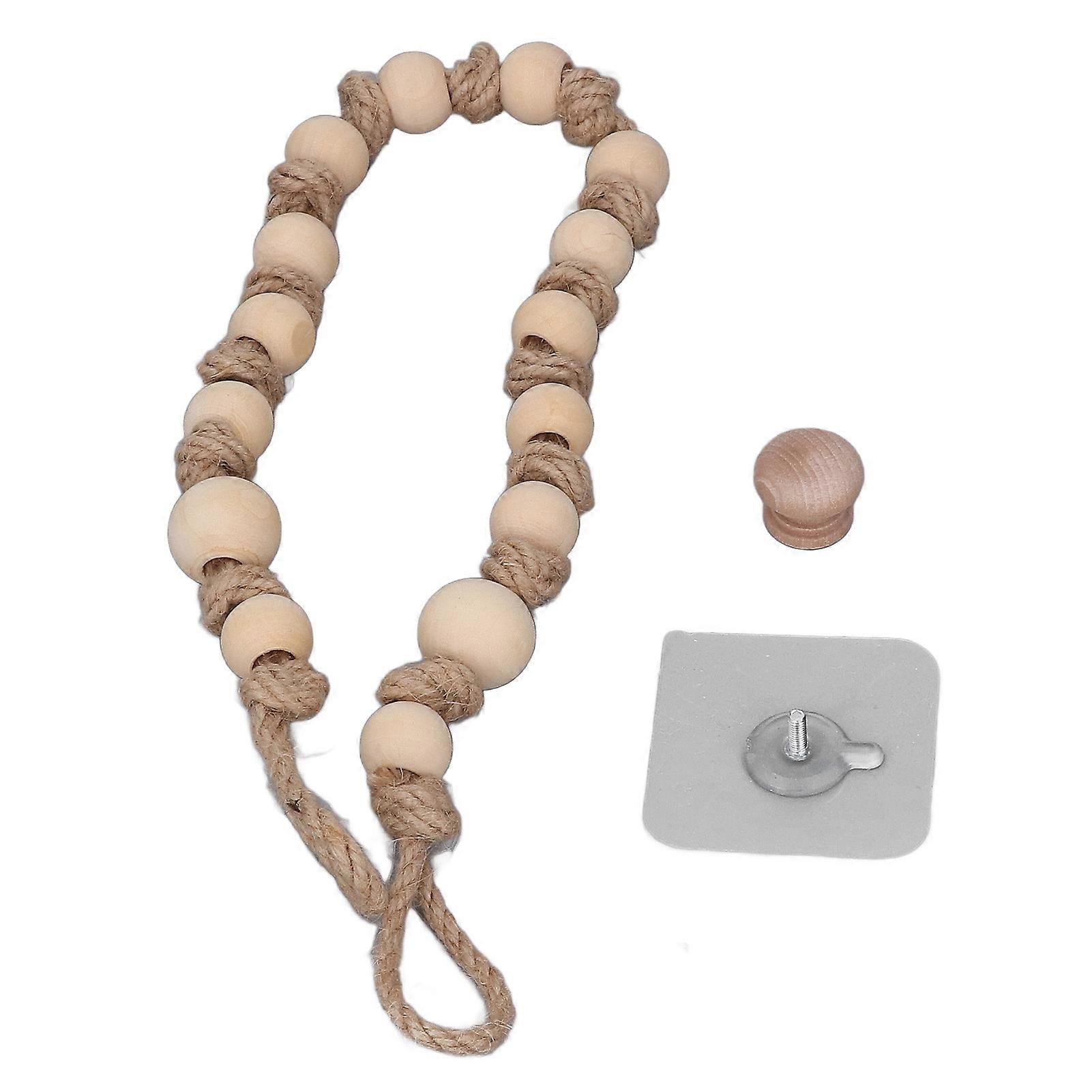Boho Curtain Tiebacks Bohemian Style Durable Wood Rope Wide Application Curtain Holdbacks for Curtain Towel Paper Jute Rope with Wooden Beads 55cm