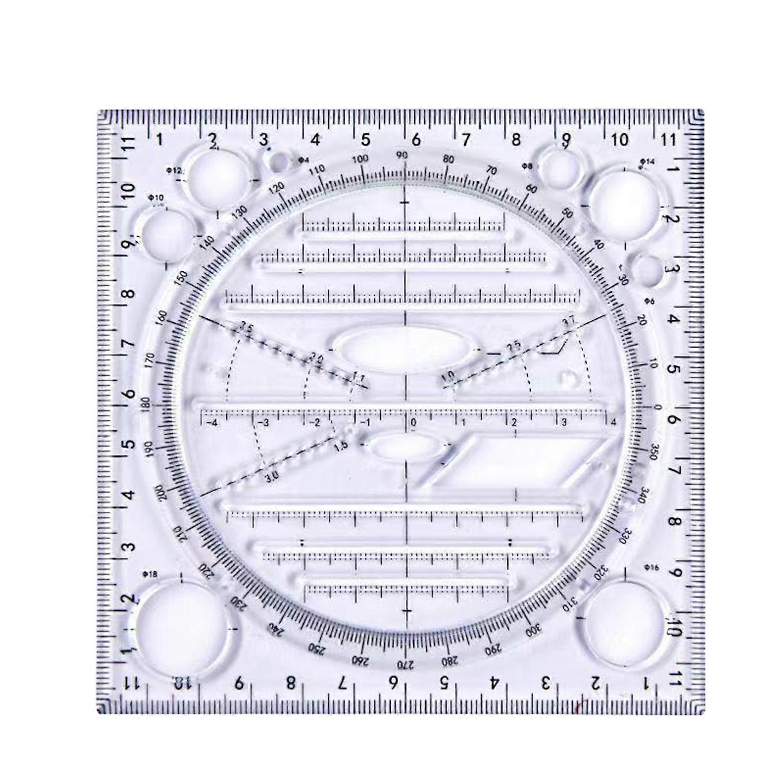 Multifunctional Ruler Geometric Drawing Template Measuring Tool For School Office