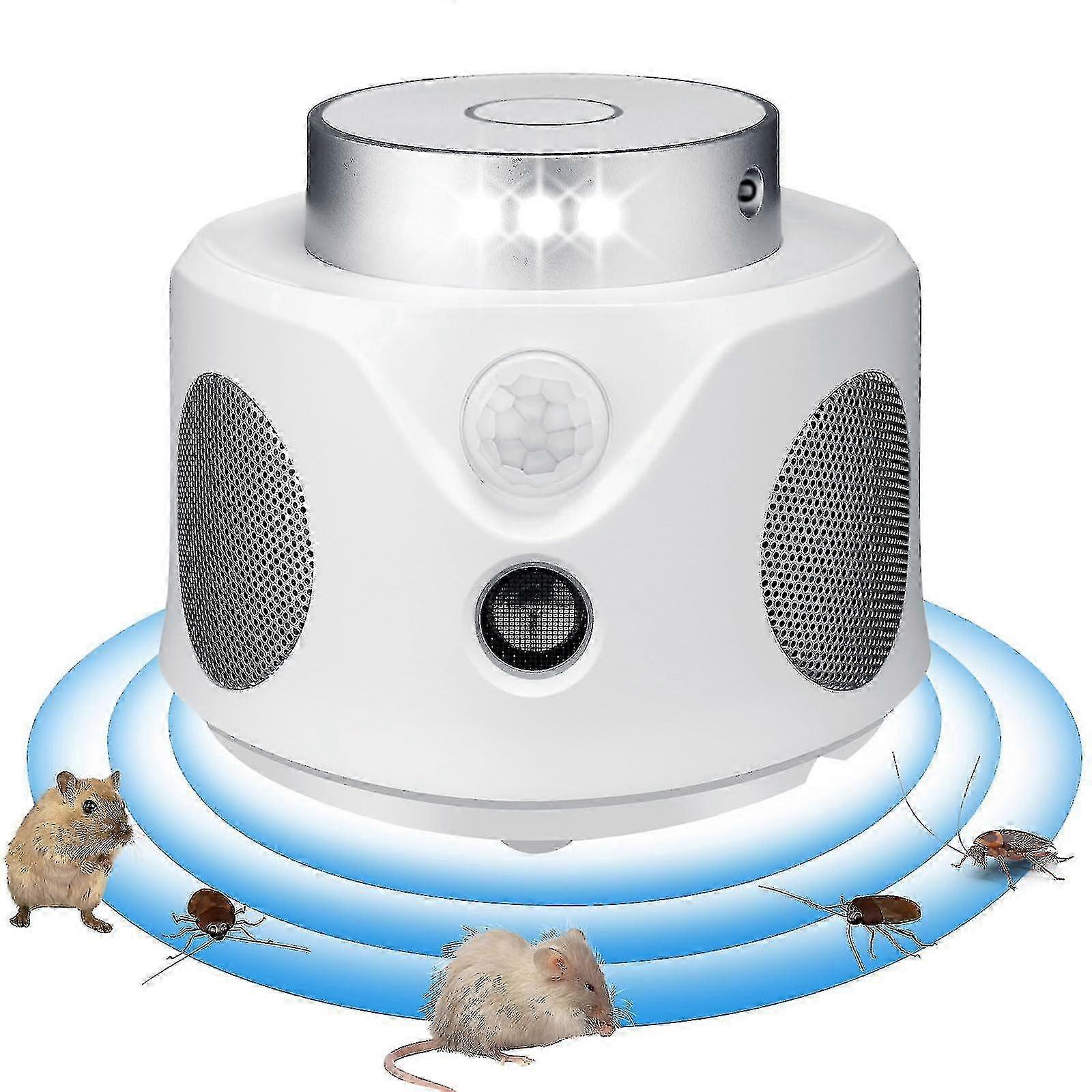 4 in 1 Rodent Repellent 360 Ultrasonic with 9 Strobe Lights and PIR Mouse Squirrel Bat Spider Deterrent Devices for Attic Houses Barns Garage Basement