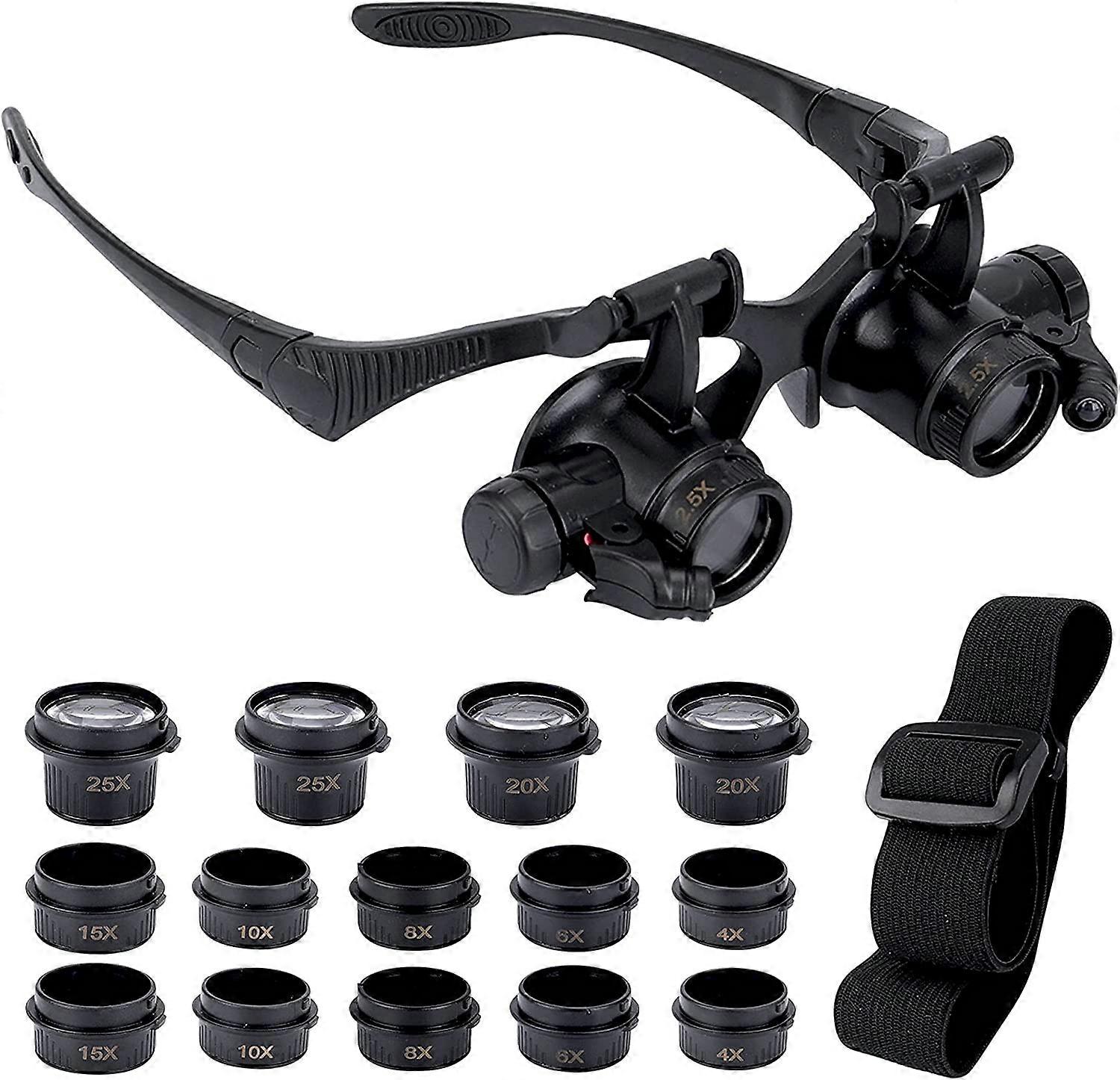ZK-Magnifier with 2 LED Lights, 8 Detachable Lenses, Head Mounted Magnifier, Hands Free Magnifier for Repair, Reading, Jewelry, Watches (2.5X 4X 6X 8X