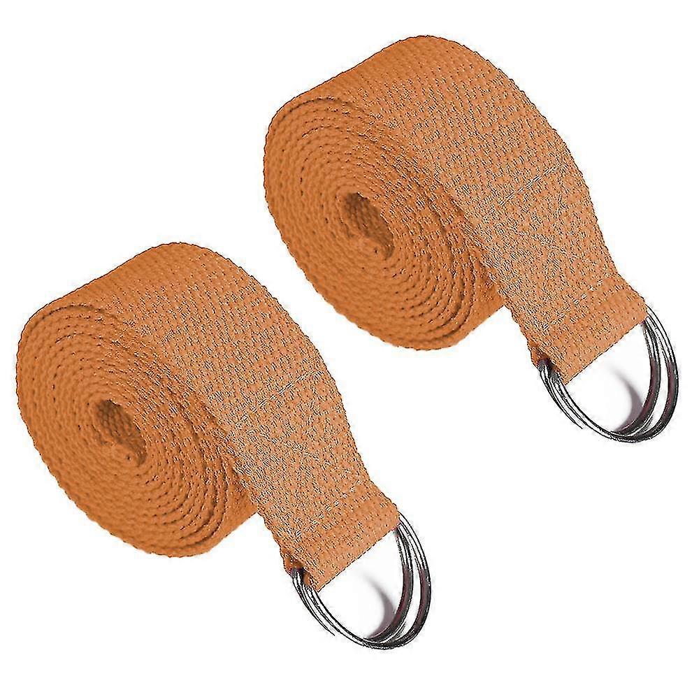 Yoga Strap Stretch Band With Adjustable Metal Ring Buckle Loop-orange