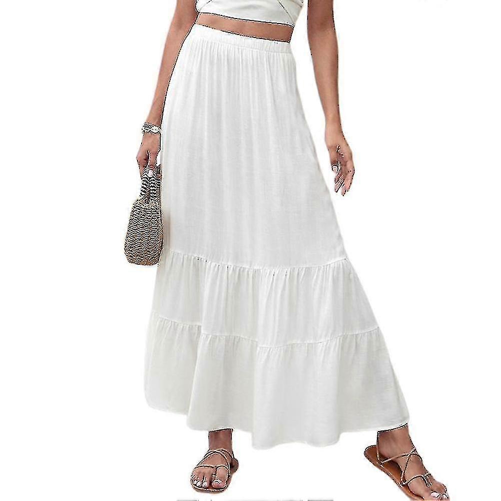 Moda Solid-color Long Ruffle Saia Elegante All-match Saia Longa Para Festa de Compras Namoro