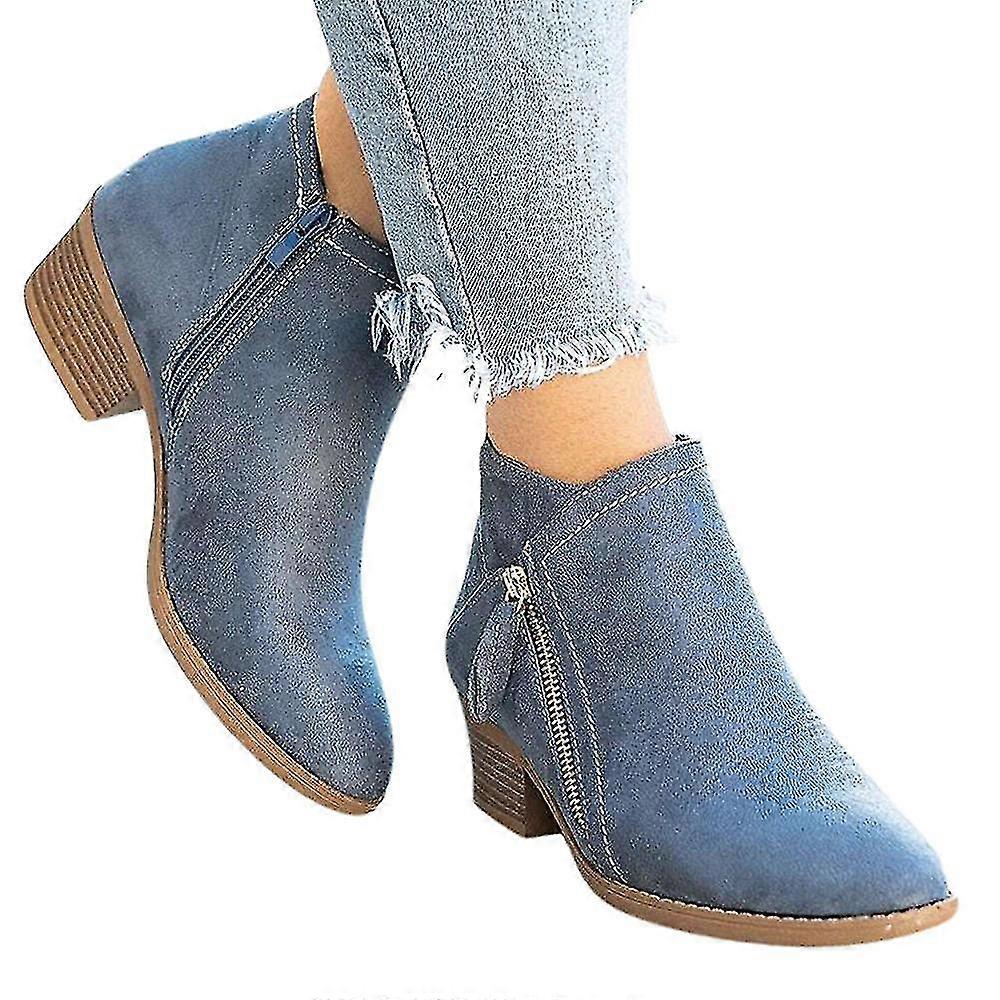 Women's Block Heel Ankle Boots Zipper Chelsea Booties Shoe