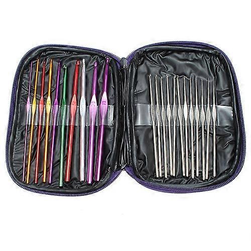 22Pcs Mixed Color Metal Crochet Hooks Set Knitting Needles with Storage Pouch