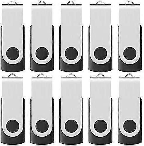 16gb Usb 2.0 Flash Memory Stick Drive Swivel Thumb Drives Bulk 10 Pack, With Led Indicator, ( Black )