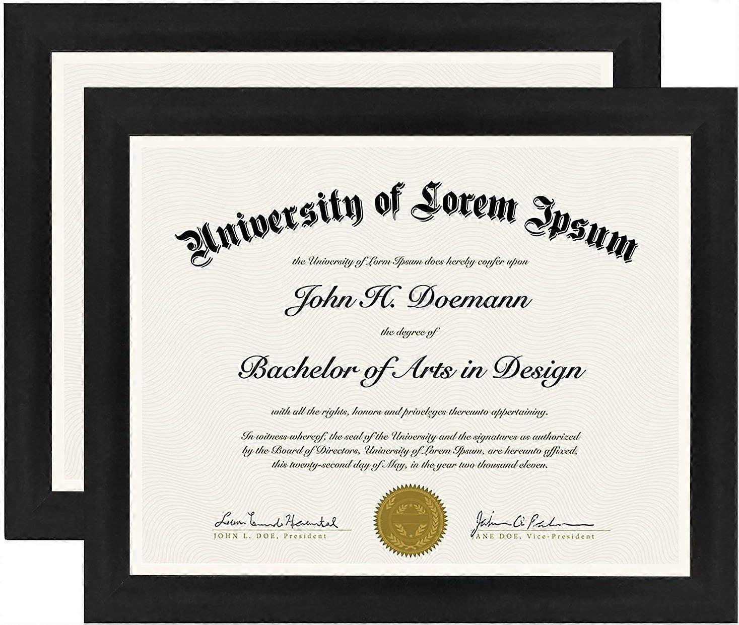 8.5x11 Diploma Frame in Black with Polished Glass - Horizontal and Vertical Formats for Wall and Tabletop - Pack of 2