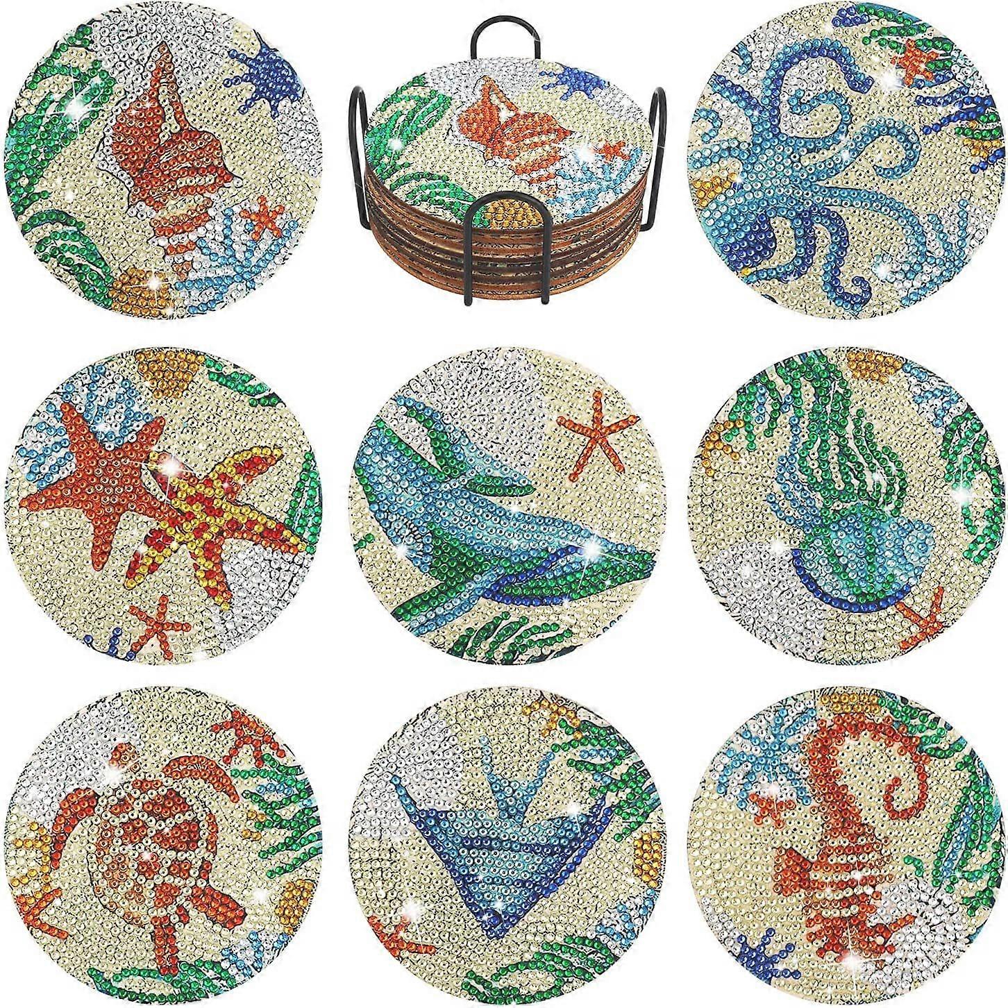 8 Pack Ocean Diamond Painted Coasters DIY