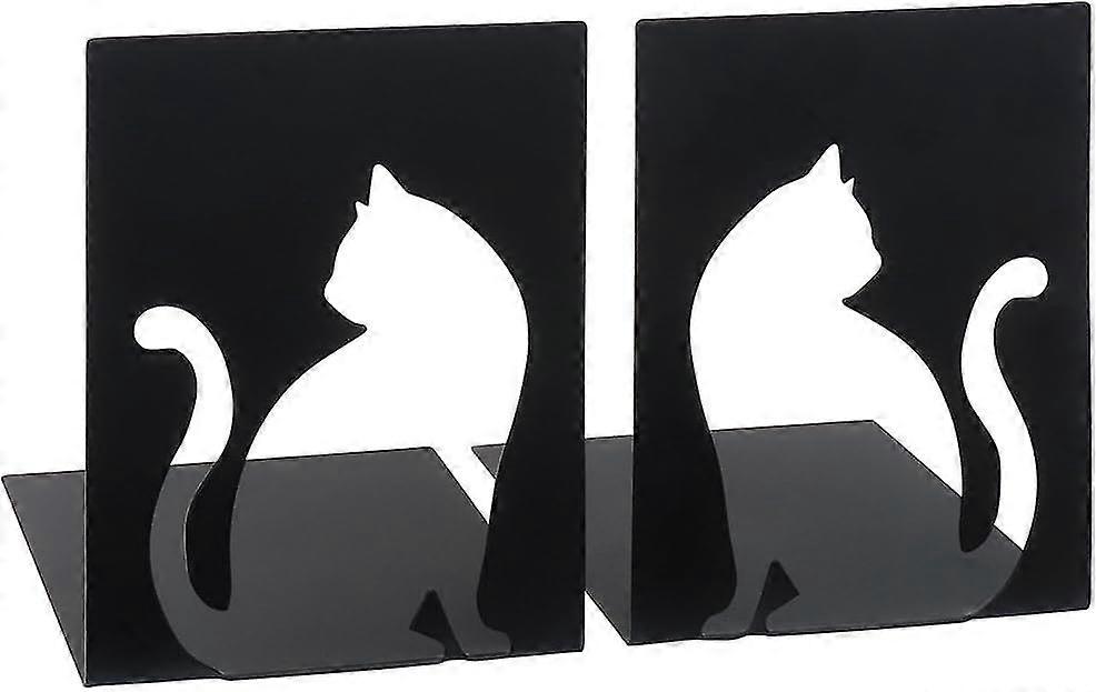 . Libri_x Set Of 2 Metal Bookends With Cat Pattern