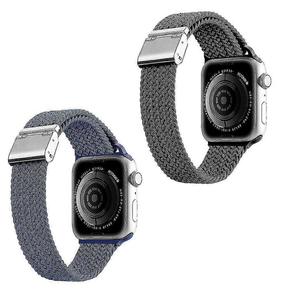 Watch Strap Compatible For Apple Watch,adjustable Buckle,stretchy Braided Strap For 42/44/45mm, 2pcs(black*blue)