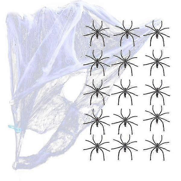 Stretchable Spider Web Spooky Halloween Decoration + 2 Spiders Party Decor Ghost