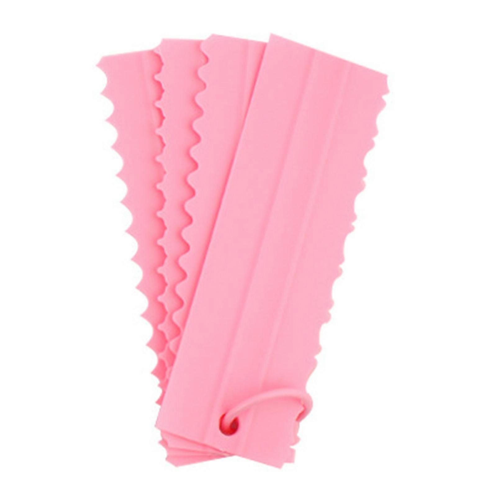 4Pcs Cake Scraper Set Plastic Cake Lace Cream Icing Smoother Cake Comb Tool for Baking DIY Tools,Pink