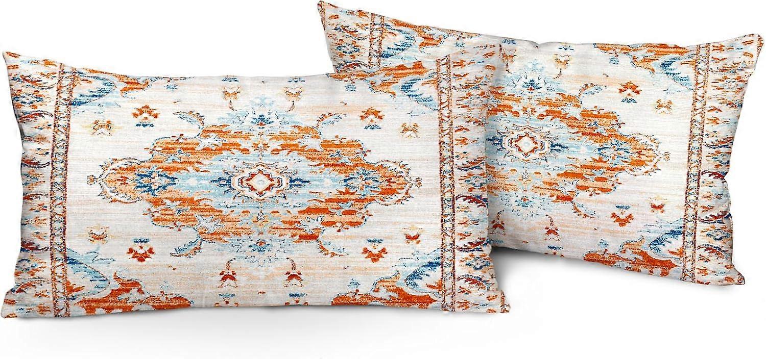 Capas de Almofada Boho 12x20 polegadas Conjunto de 2, Laranja Capa de Almofada de Pelúcia Macia com Padrão de Dupla Face para Decoração de Sofá Cama de Fazenda