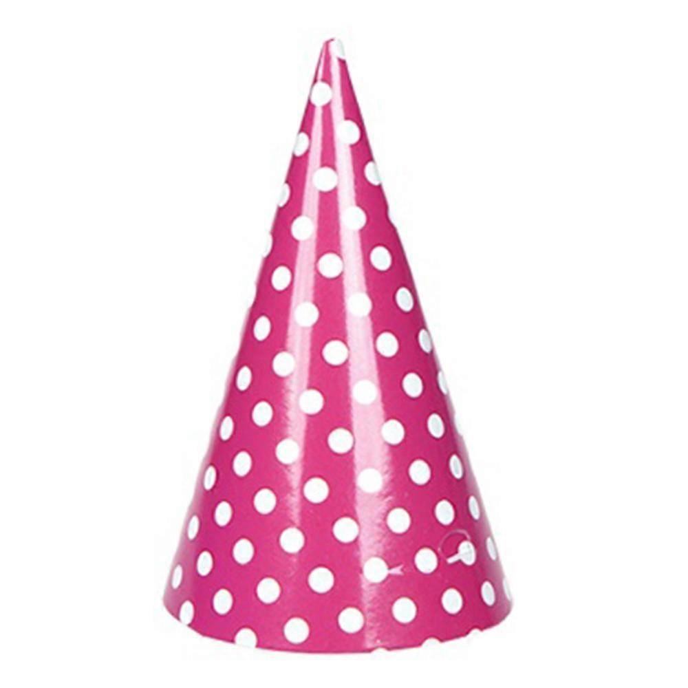 6PC Pack Hot Pink Party Hattar med elastisk