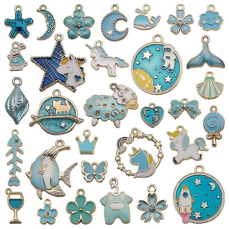 31 Pcs Assorted Plated Enamel Blue Pendants