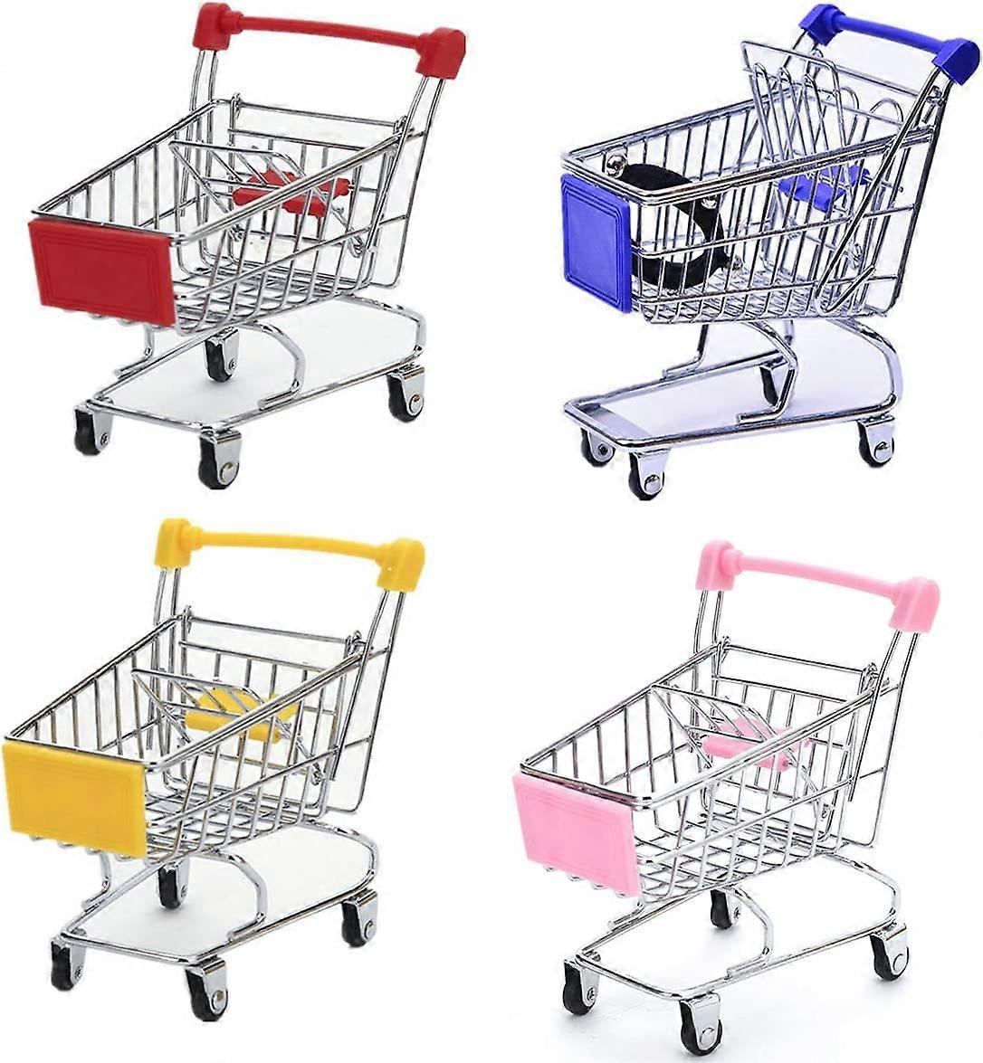 KATEAミニスーパーマーケットハンドカート4パックスーパーマーケットハンドカートショッピングユーティリティカートモード収納玩具(ピンク、黄、赤、青)