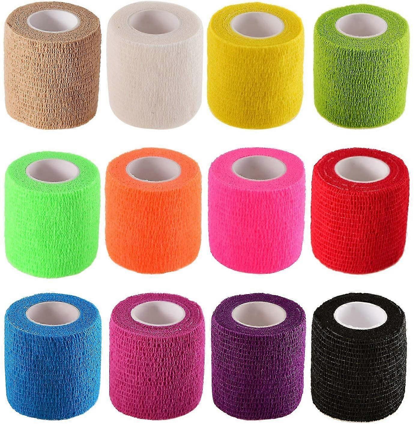 12 Pieces Adhesive Bandage Wrap Stretch Self-adherent Tape For Sports, Wrist