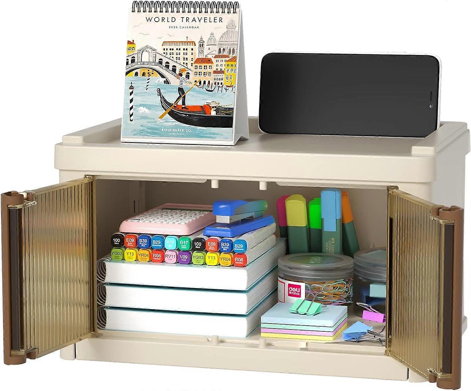 (set of 1) plastic storage box, 2.7L office storage box, storage box, small stackable foldable box, organize small objects, brown handle