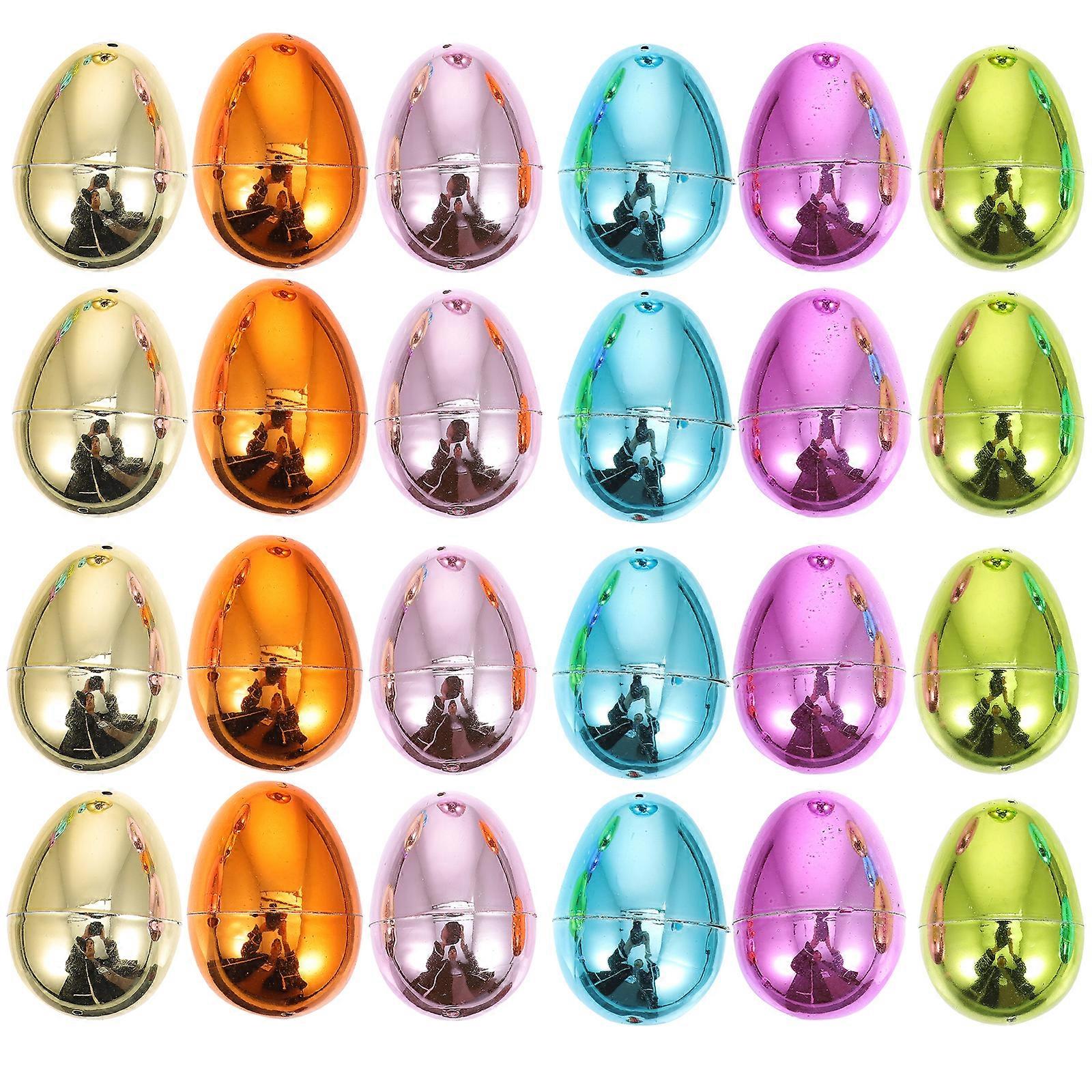 24pcs Bright Plating Empty Easter Egg Plastic Fillable Easter Egg Ornament Prop