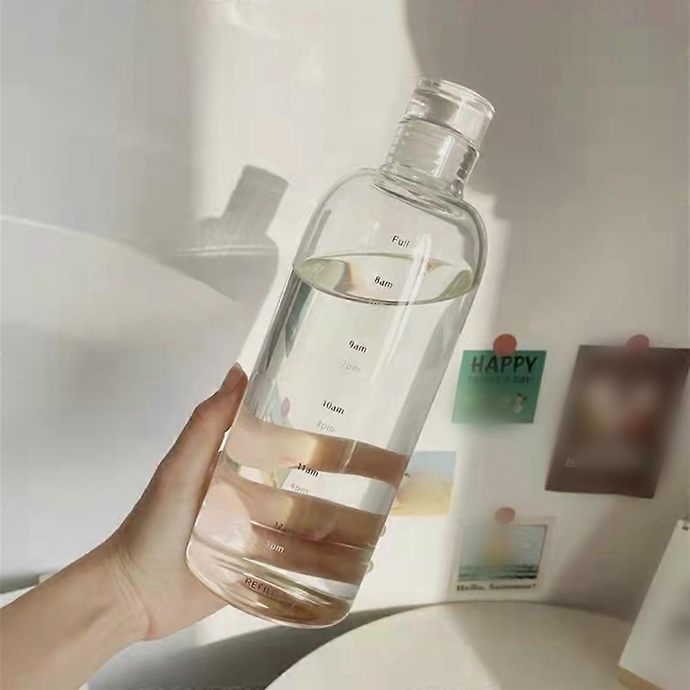 Portable 500ML Leak-proof Water Bottle with Time Scale Transparent Simple High Grade Glass Water Bottle