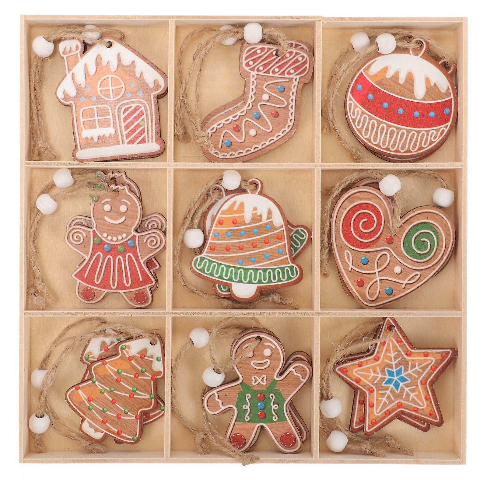 18Pcs Christmas Wooden Pendant Xmas Tree Ornament Party Hanging Decoration Party Favor