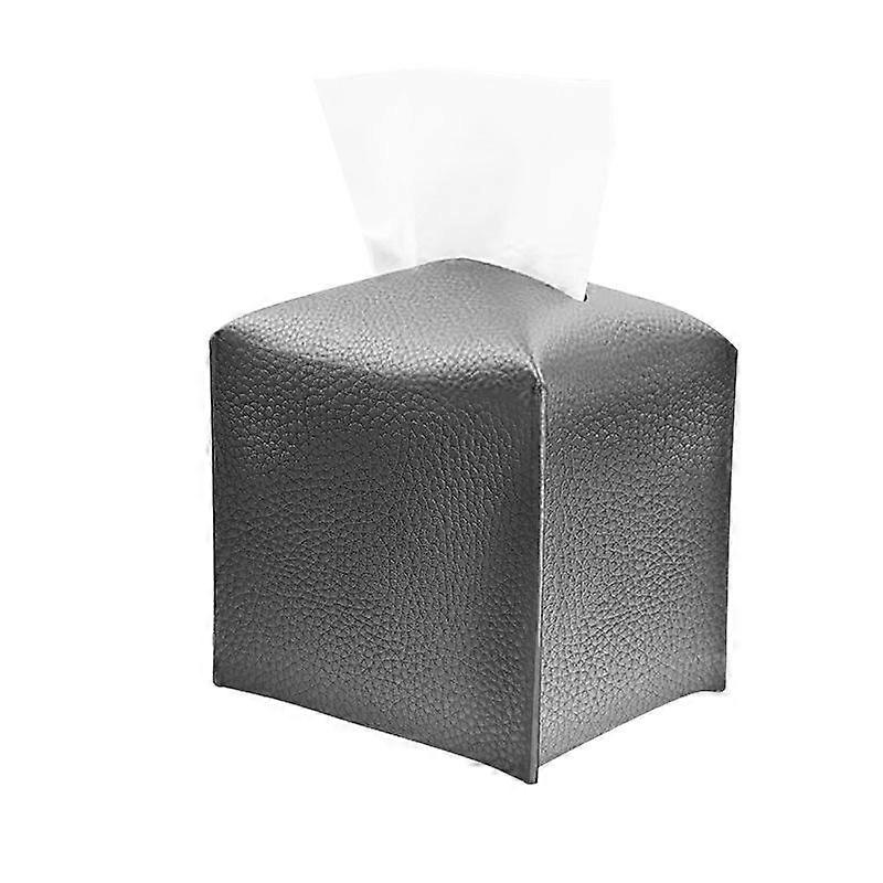 Dww Leather Tissue Box, Square Leather Cover, Foldable, 5" x 5" - Black