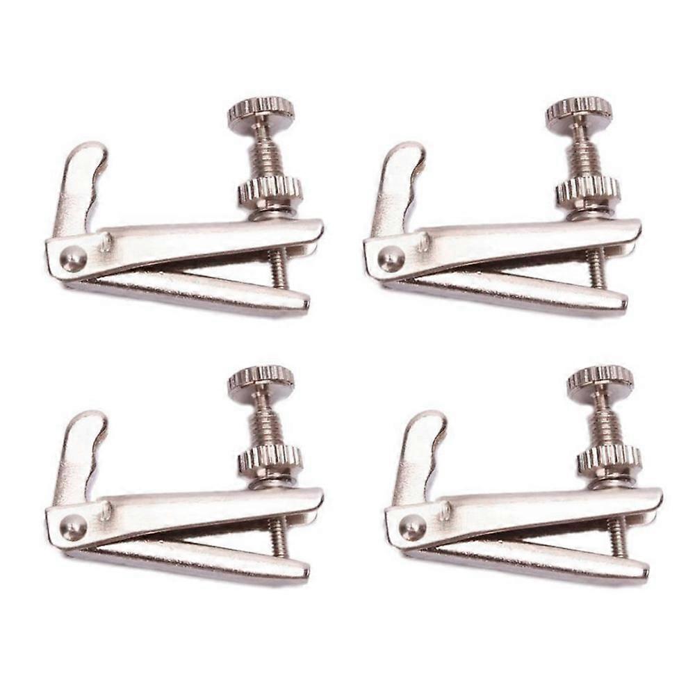 4Pcs Violin String Tuner Fine Tuner Adjuster Parts Fit 3/4 - 4/4 Violin Violin Accessories Silver