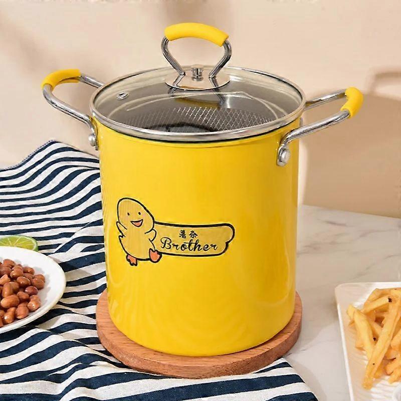 3 ליטר ברזל 18 ס"מ סיר טיגון עמוק סיר טיגון מטבח סיר בישול מיני עם מסננת-