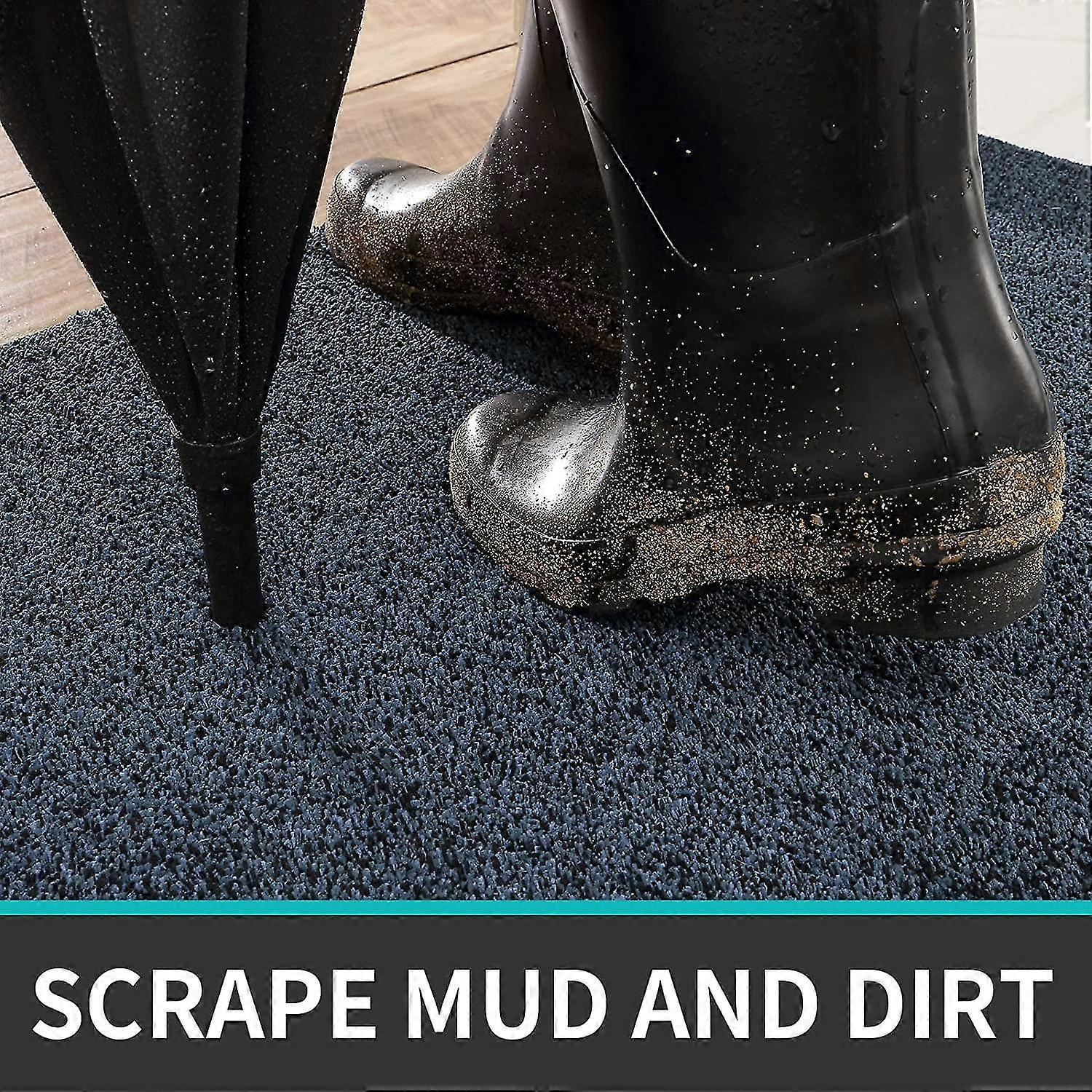 Dirt Trapper Door Mat,non-slip Barrier Mats For Indoor And Outdoor,super Absorbent Entrance Rug Machine Washable Soft Floor Mat Carpet(blue-black,50 X