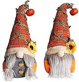 2 Pack Handmdae Gnomes Décoration Ornements Citrouille Sans Visage Poupées pour Halloween Ménage Nain Gnome Peluche Décoration d’automne pour la maison Table de fête Fe