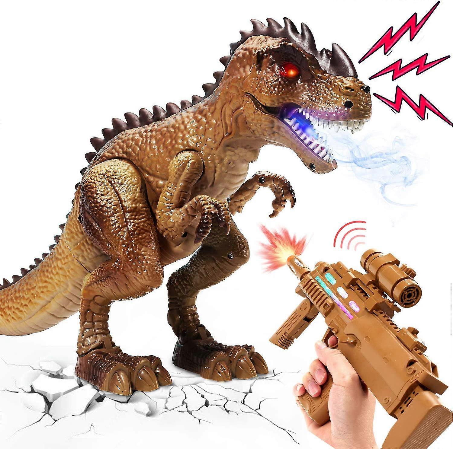 Remote Control Dinosaur Toys for Kids, RC T Rex React to Shooting, Spraying & Walking Dinosaur Toys with Roaring Realistic Simulation Sounds and LED L