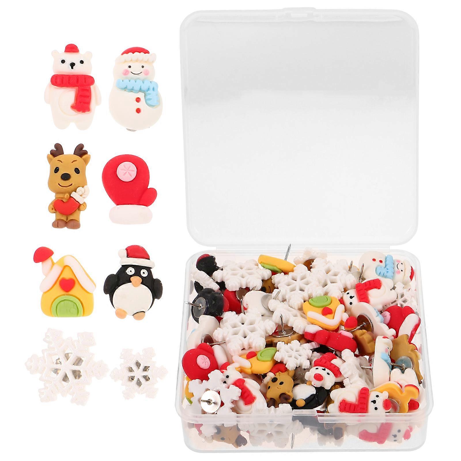 80pcs Christmas Theme Push Pin Christmas Thumb Tacks Snowflake Pushpins Drawing Pin