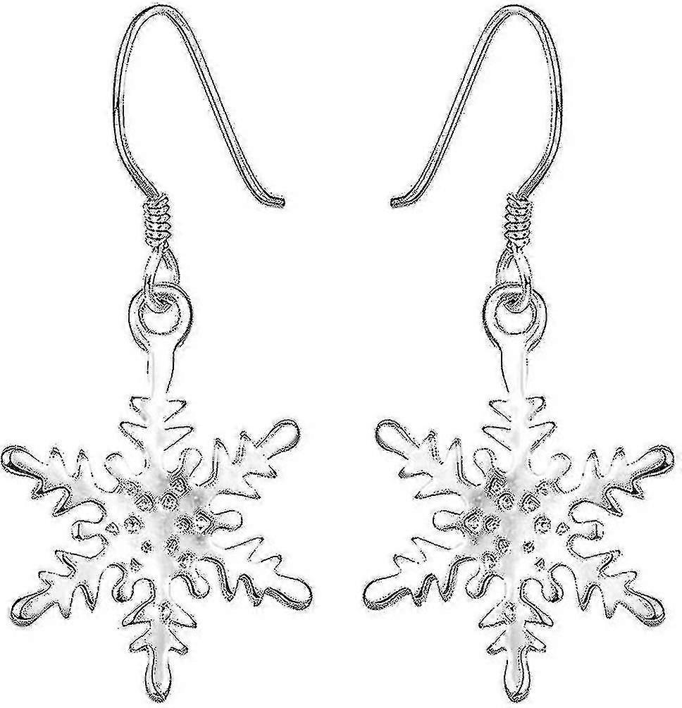 Snowflake Drop Hook Earrings In Sterling Silver