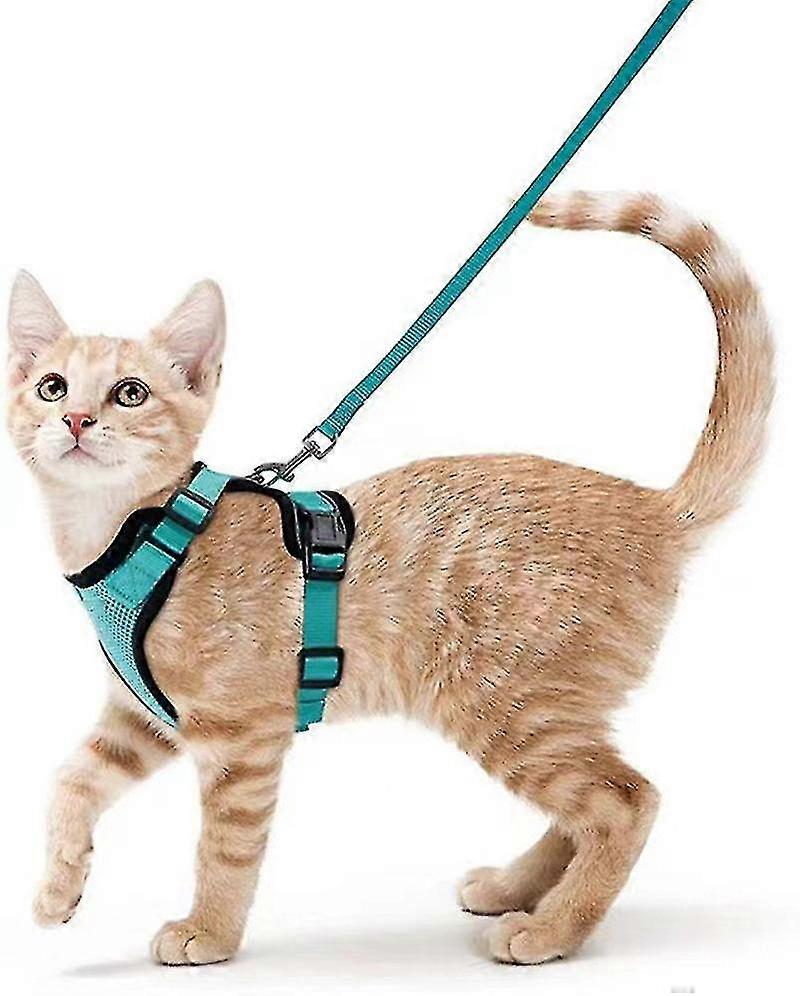 Escape Proof Soft Adjustable Vest Harnesses For Cats, Easy Control Reflective Strips, Green, S