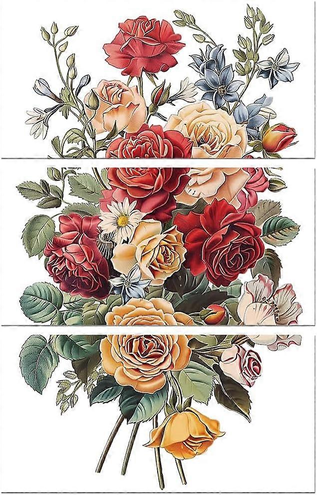 摩擦家具工艺品装饰转移贴花 6“x12” 复古玫瑰花 3 件防水 UV DTF 转移贴纸，适用于内衣柜抽屉连衣裙